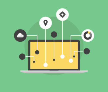 Internet of things flat icon illustration Internet of things computer technology communication, innovation in business workflow, futuristic connection and device networking. Flat icon modern design style vector illustration concept.